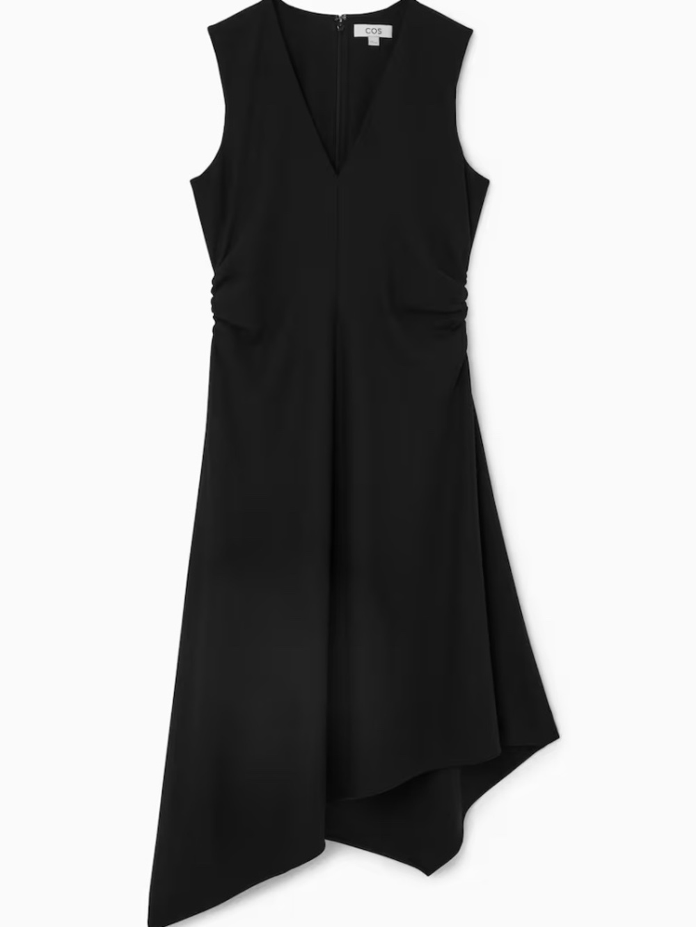GATHERED ASYMMETRIC MIDI DRESS